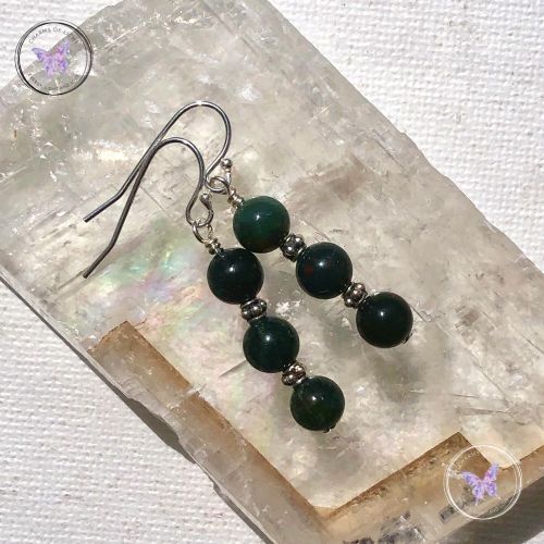 Bloodstone Triple Bead Earrings